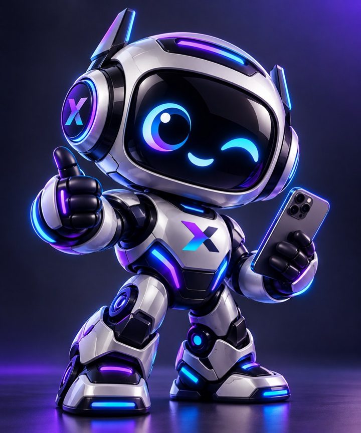 Xelu, la mascota de XELU, con un celular en la mano
